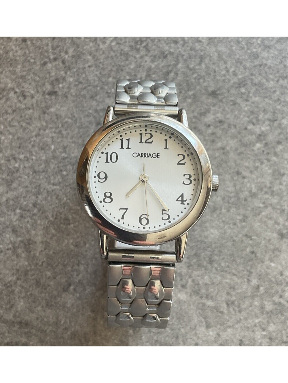 Carriage by Timex Watch Women Silver Tone Stretch Band Round 30M WR Bin M